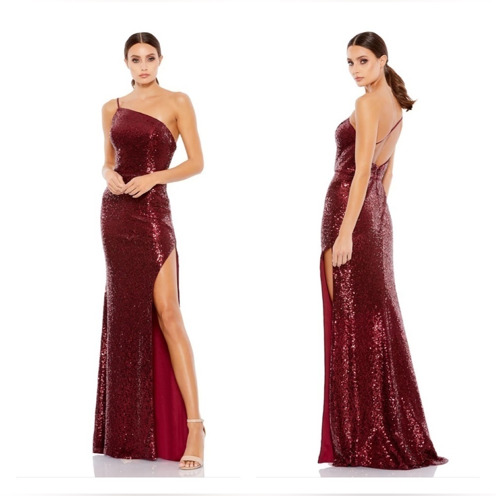 Ieena for Mac Duggal 49292 NWT Open Back One Shoulder Sequined Gown